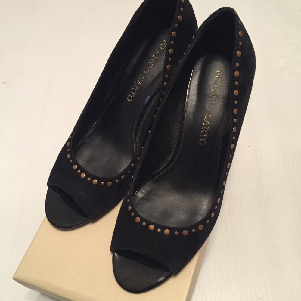 Franco Sarto Suede Peep Toe Heels
